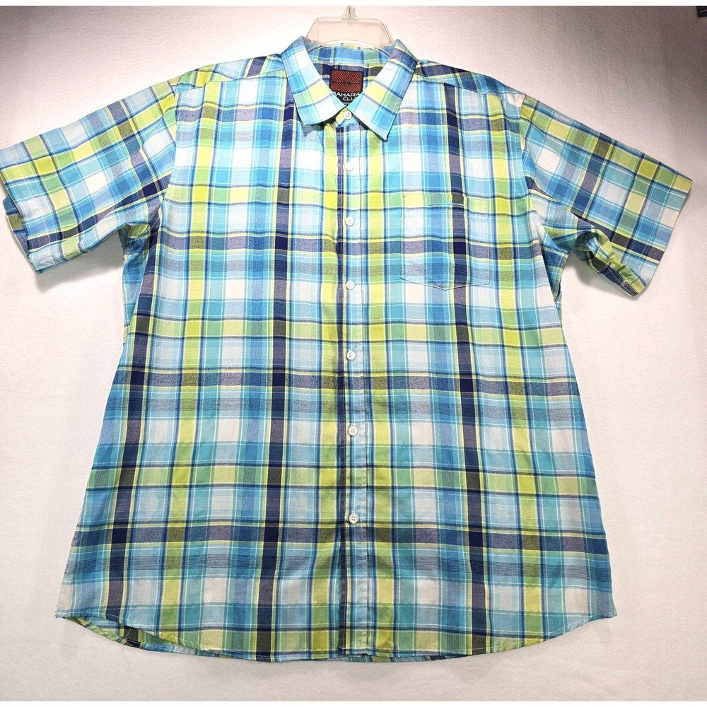 Sahara Club Mens XL Plaid Short Sleeve Button Down‎ Shirt Pocket Cotton